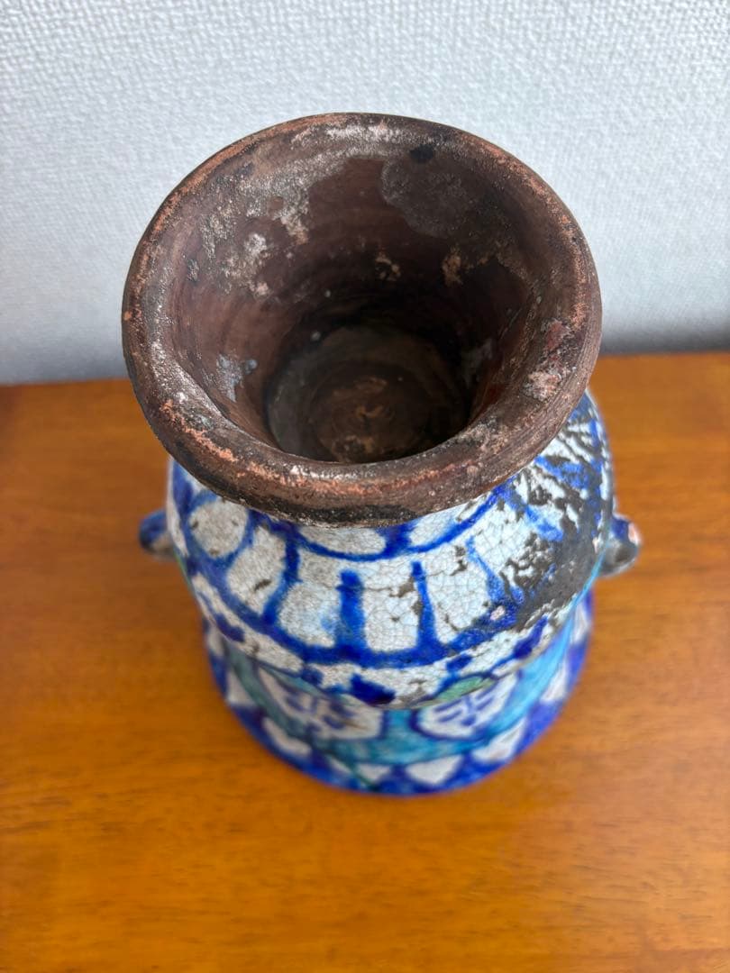 ムルタン焼 青釉色絵草花文壺 古陶磁