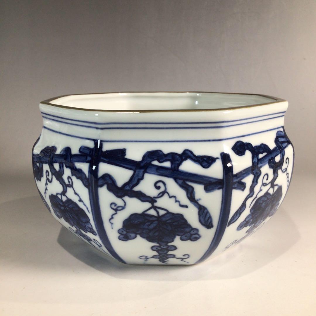 Ｐ２９１　皆具　『平安　鈴木康月造』『染付』『ぶどう棚皆具』　共箱　茶道具