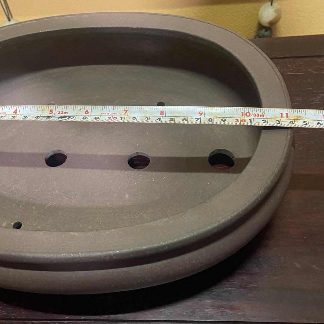 【落款あり】松泉焼 山秋造 楕円袋式雲足 紫泥 盆栽鉢 真柏 時代鉢