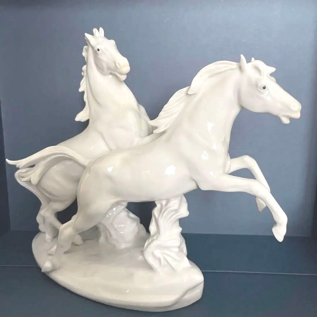 疾走する白馬　カールエンス作　1930年頃　綺麗な置物　陶器オブジェ　跳ね馬