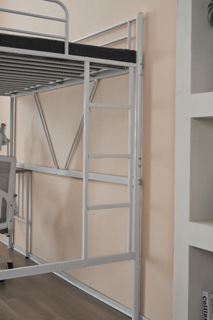 かほく！ロフトベッド パイプベッド シングル 木 収納 北欧風　ホワイト