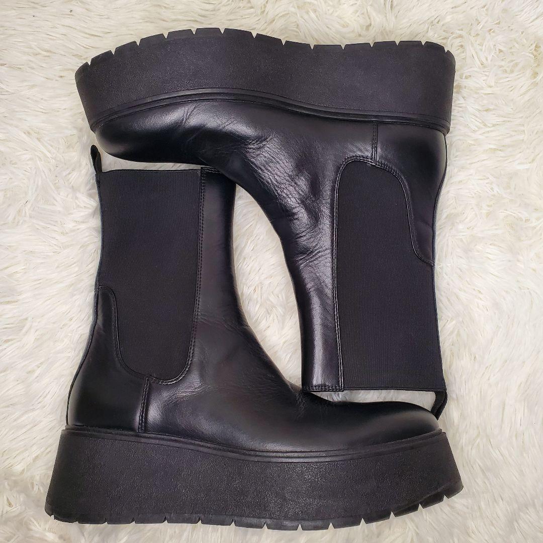 【美品】ZARA サイドゴアブーツ 厚底 レディース 黒 25cm