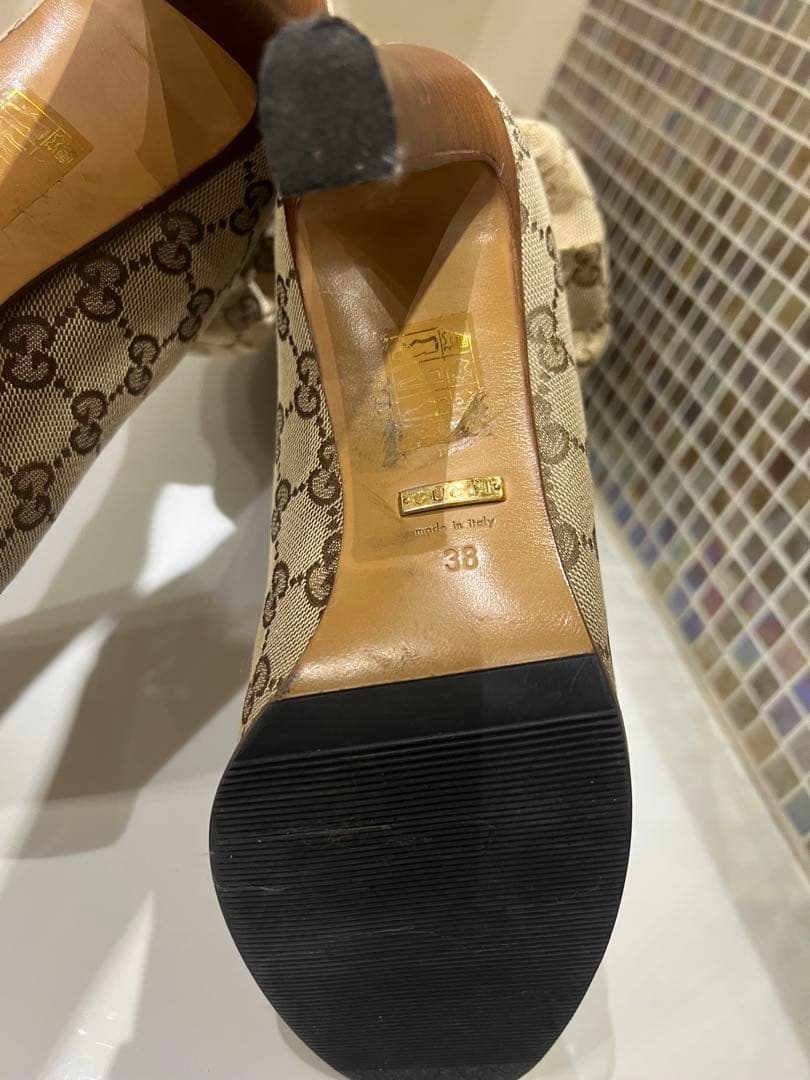 GUCCI グッチ　レディース　ロングブーツ　ＧＧロゴ　25センチ　ベージュ