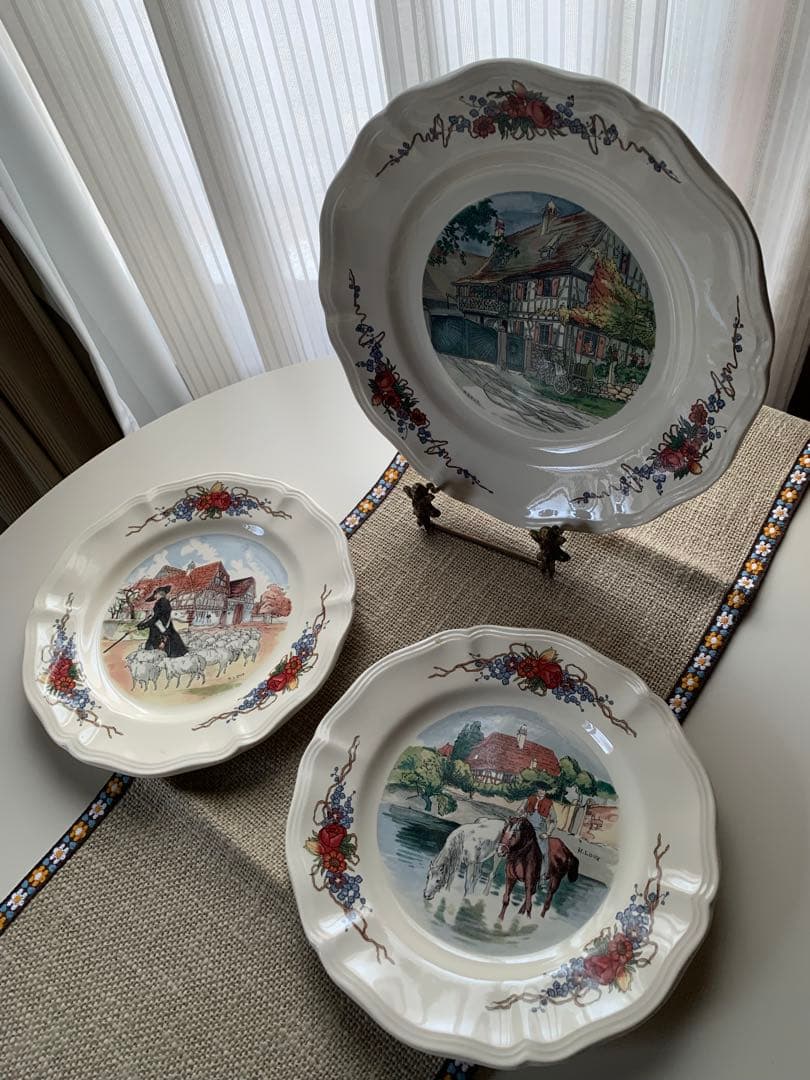 サルグミンヌ　フランスビンテージの大小3枚セット！牧歌的な絵柄が癒されます！