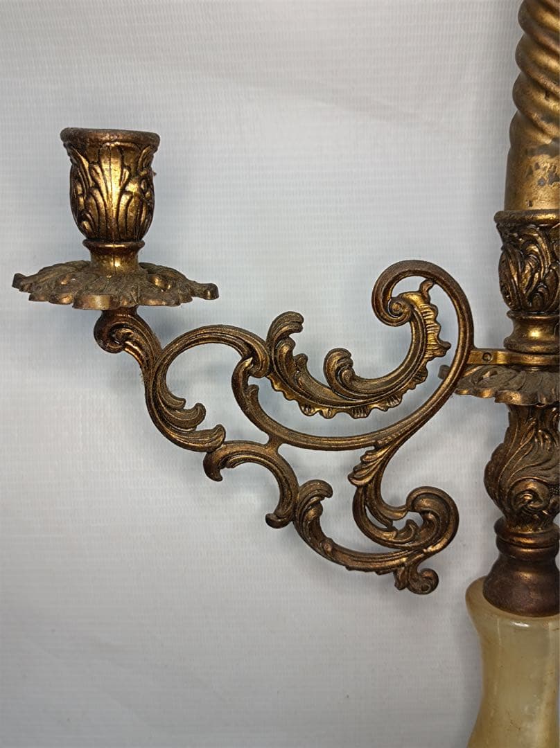 [八6564] 真鍮製　大理石 燭台 キャンドルスタンド