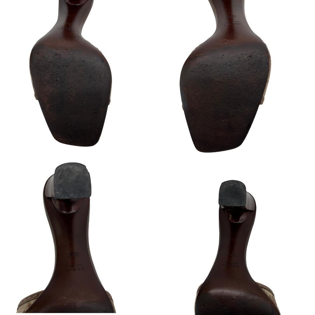 【GUCCI】ミュール サンダル GGキャンバス 37C ブラウン系 ハイヒール