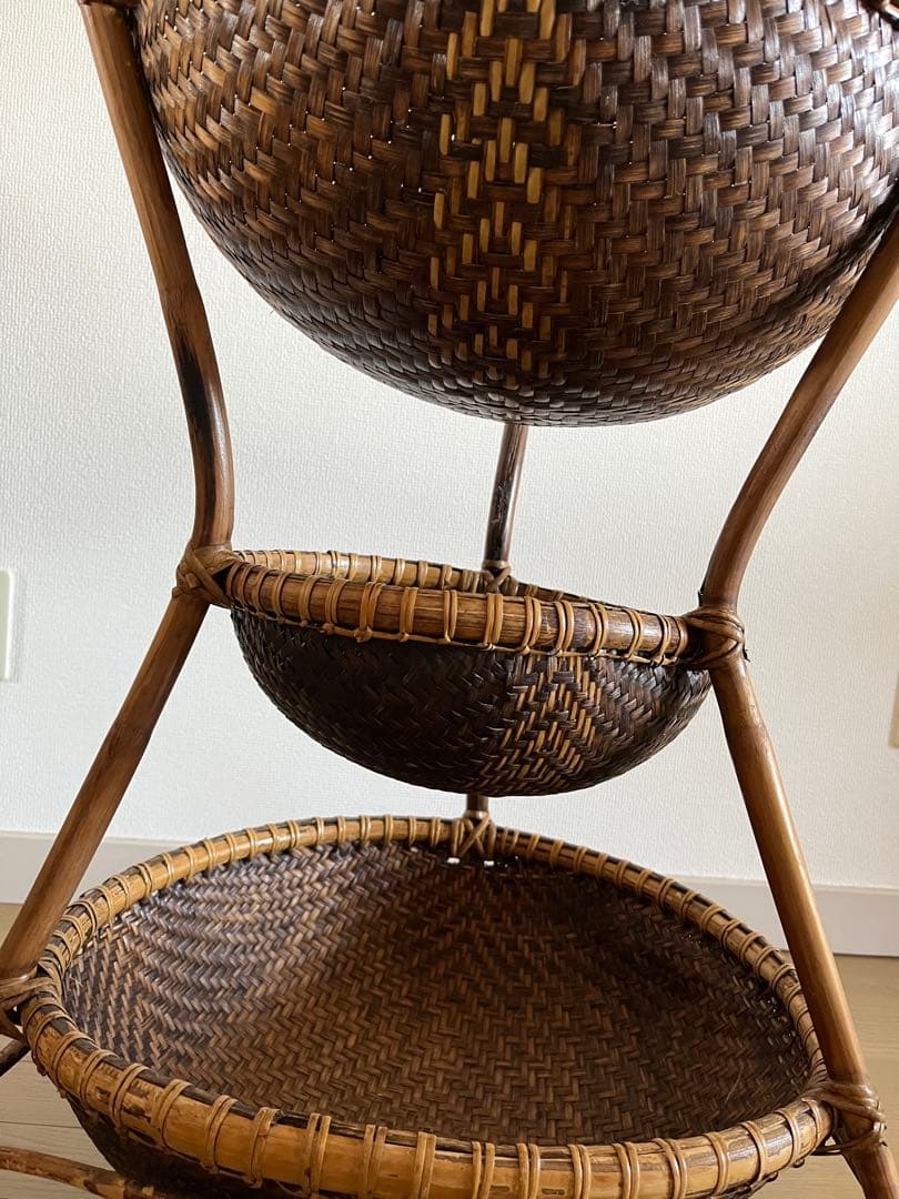 ラタン　アジアン　カゴ　3段