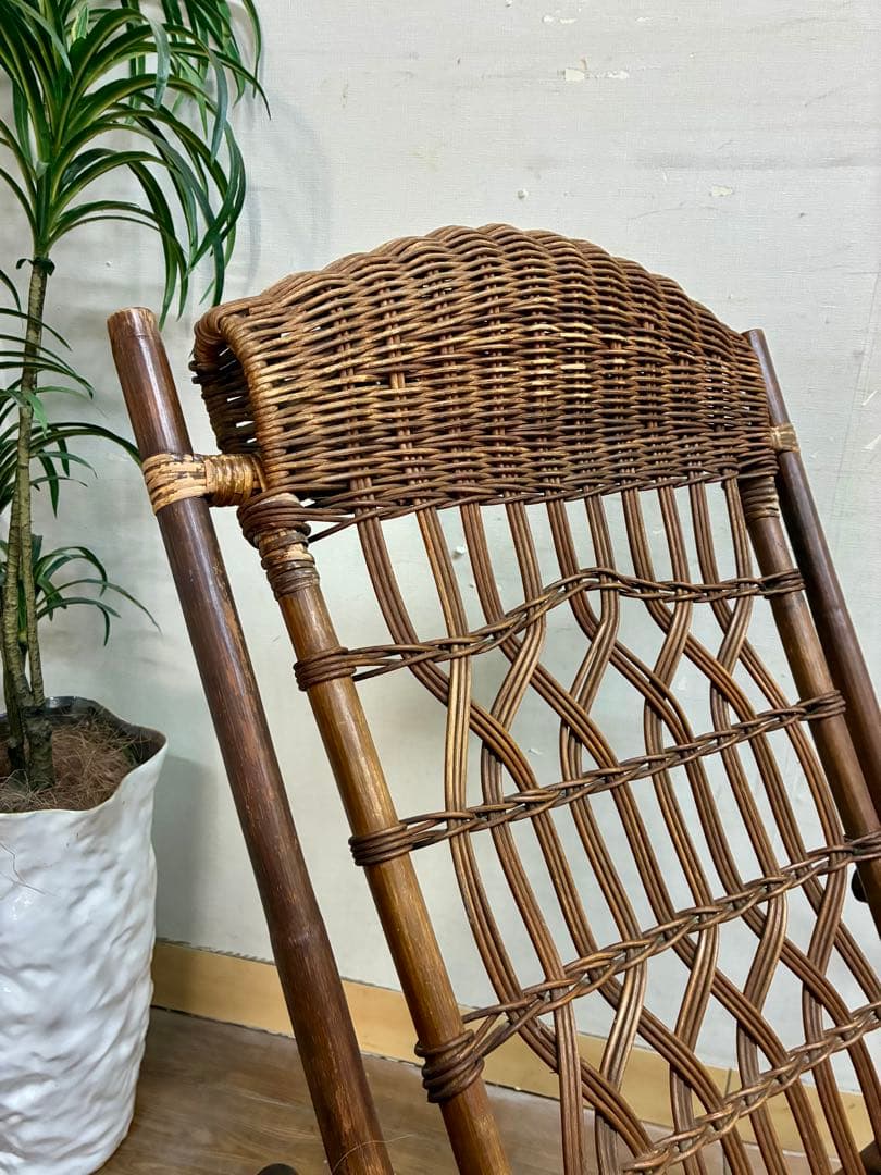 管448☆アジアンヴィンテージ☆ラタン☆藤☆ロッキングチェア☆揺り椅子
