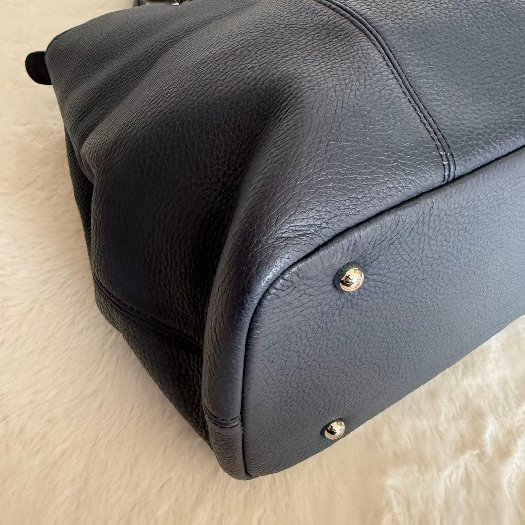 【美品】　バーニーズニューヨーク　オールレザー　トートバッグ　ネイビー　A4