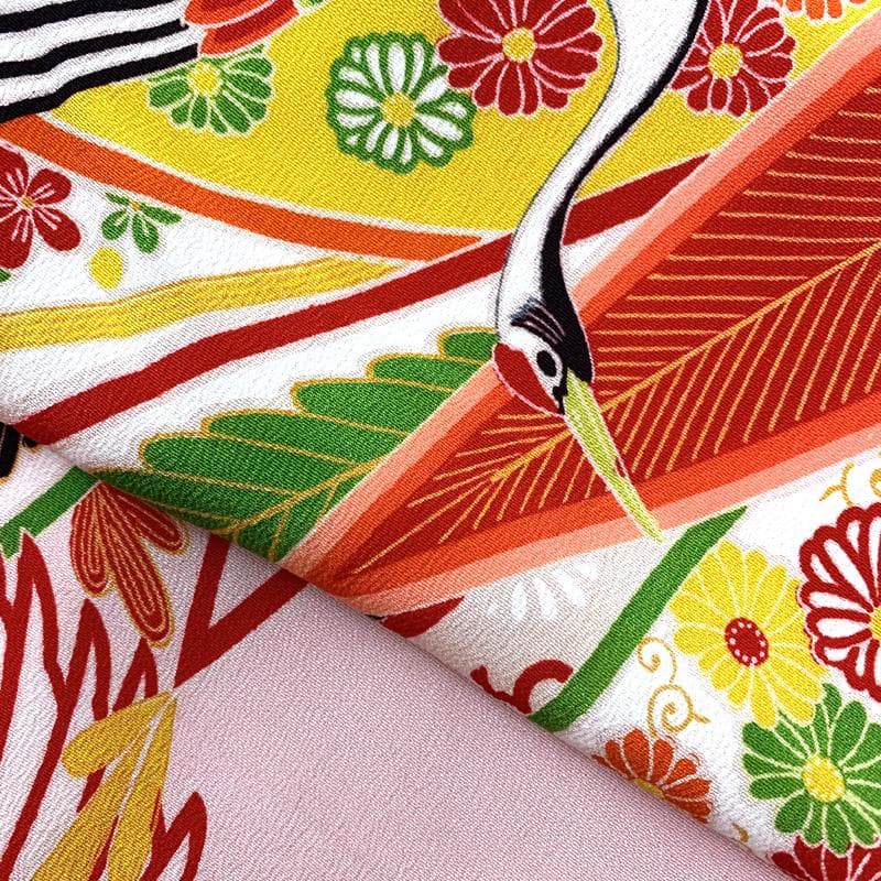 504ag87□七五三 セミアンティーク 七歳 女児 着物&袋帯 鶴□状態良好