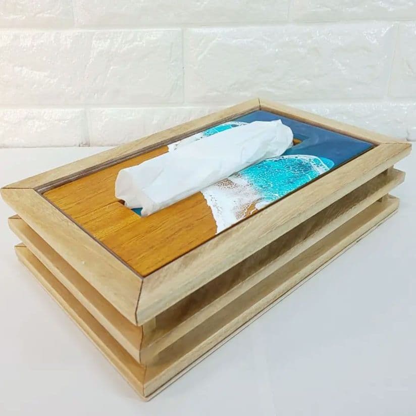 【1204】オーシャンアート　ティッシュケース　海レジン　インテリア　雑貨