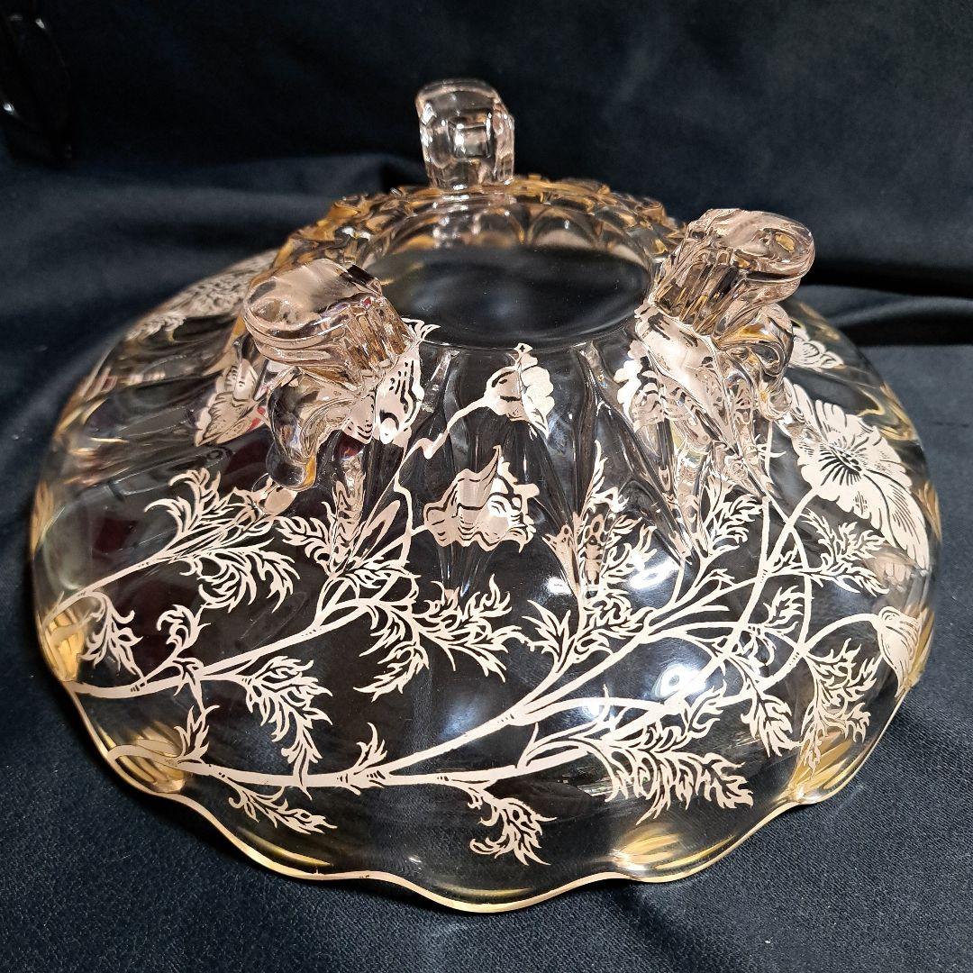 1930年代　アメリカ　シルバーオーバーレイ　ガラスのコンポート