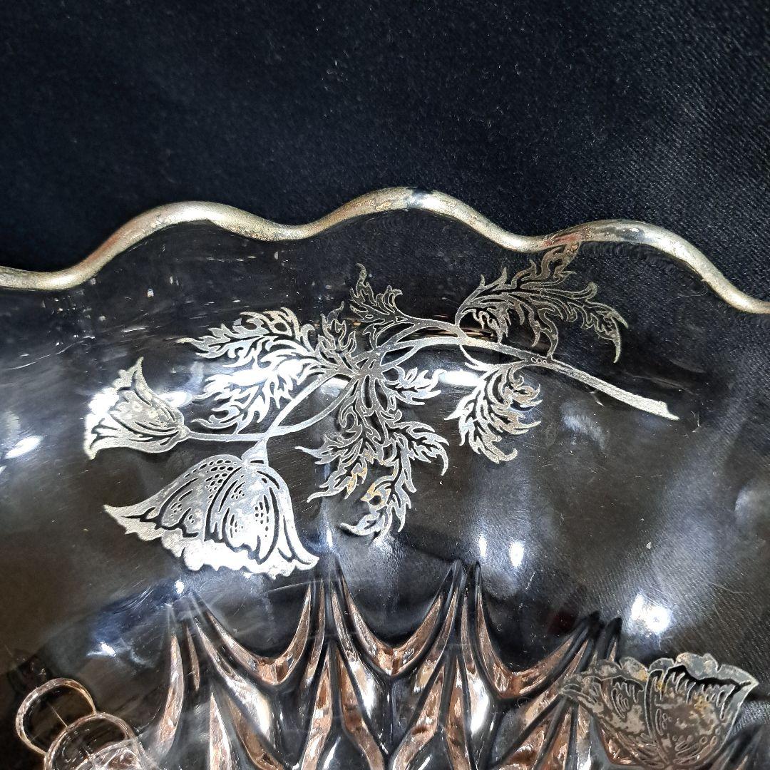 1930年代　アメリカ　シルバーオーバーレイ　ガラスのコンポート