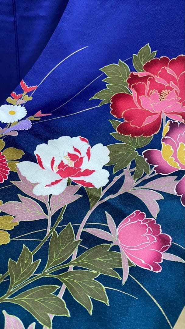 年末セール！振袖フルセット 高級SAGAFOXファー付き ブルー 手書き友禅