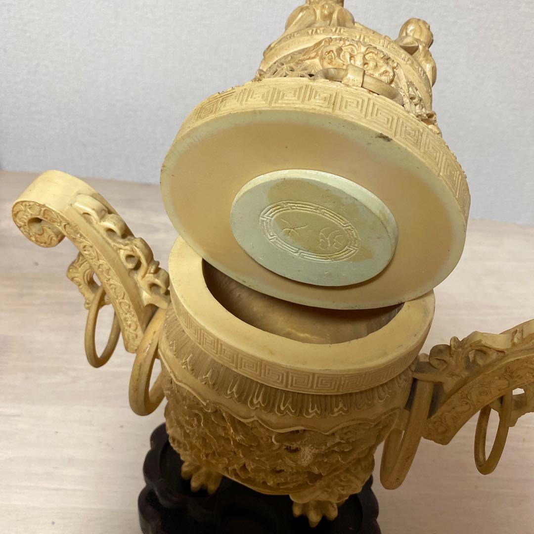 中国 香炉 アンティーク 古美術 骨董品 彫刻 匠の技 台座付 激レア 希少 壺