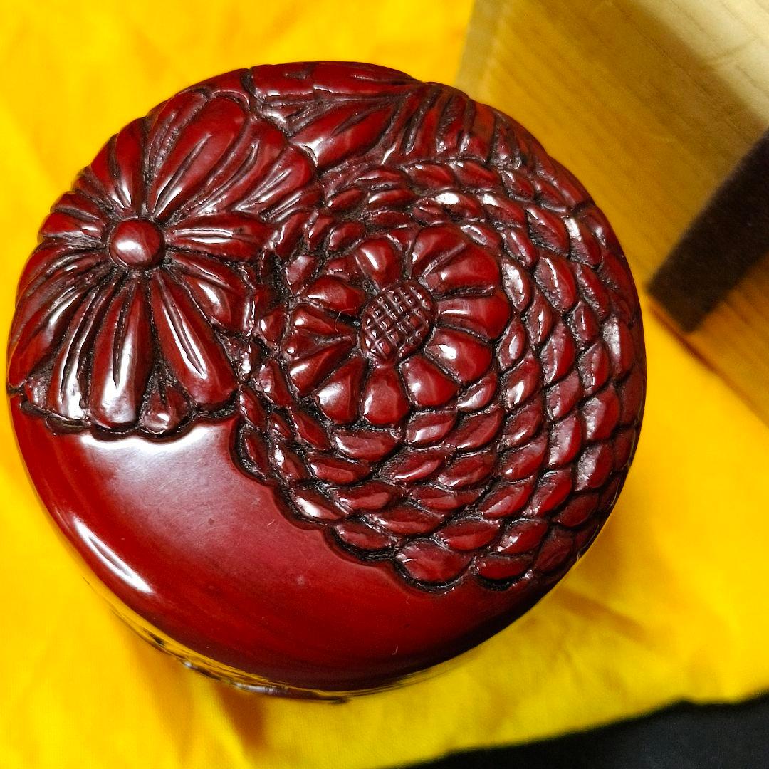 茶道具 棗 鎌倉彫 木製漆器 作家物 在銘 手彫り 旧家蔵出骨董 時代物美品