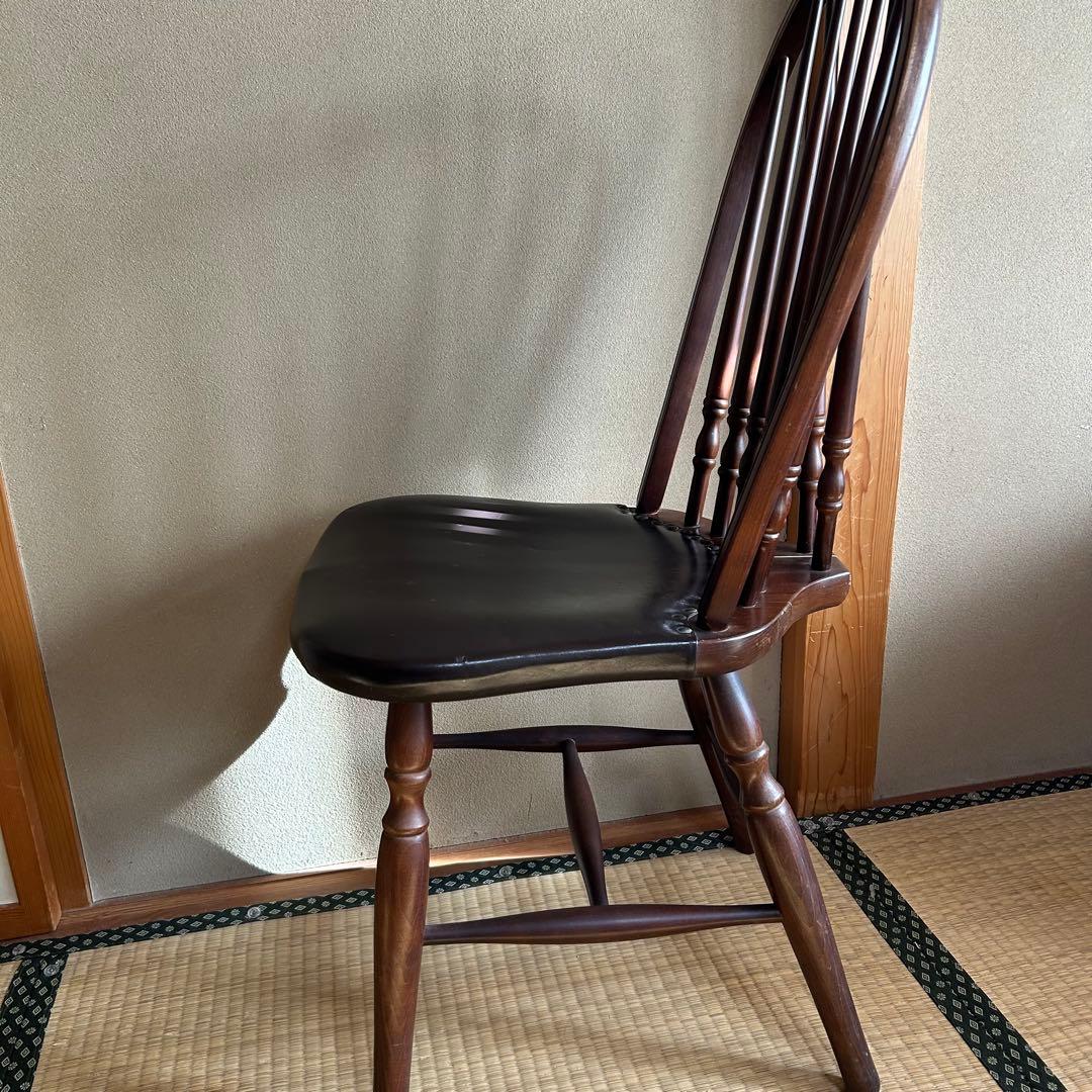 秋田木工 ビンテージ ダイニングチェア 木製 曲木椅子 レザー 鋲打ち