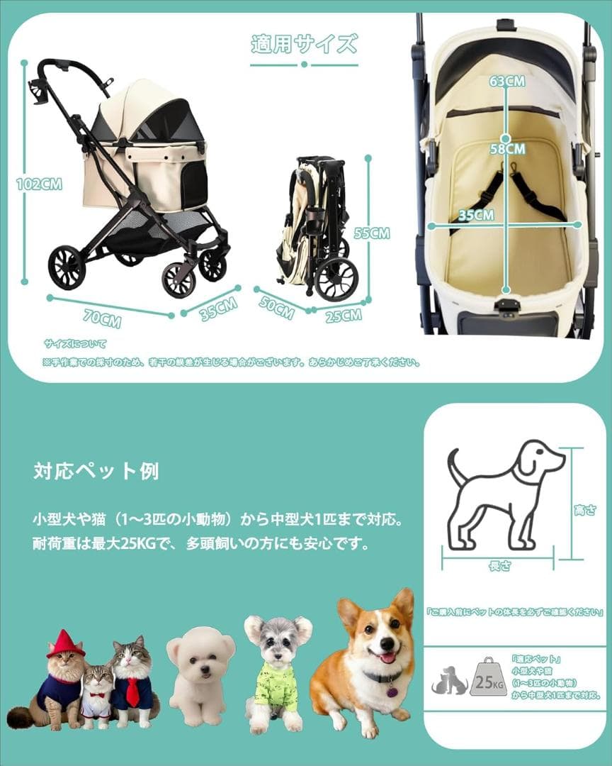 【YONEBO】ペットカート 小型犬 中型犬 対応 折りたたみ式 ペットバギー