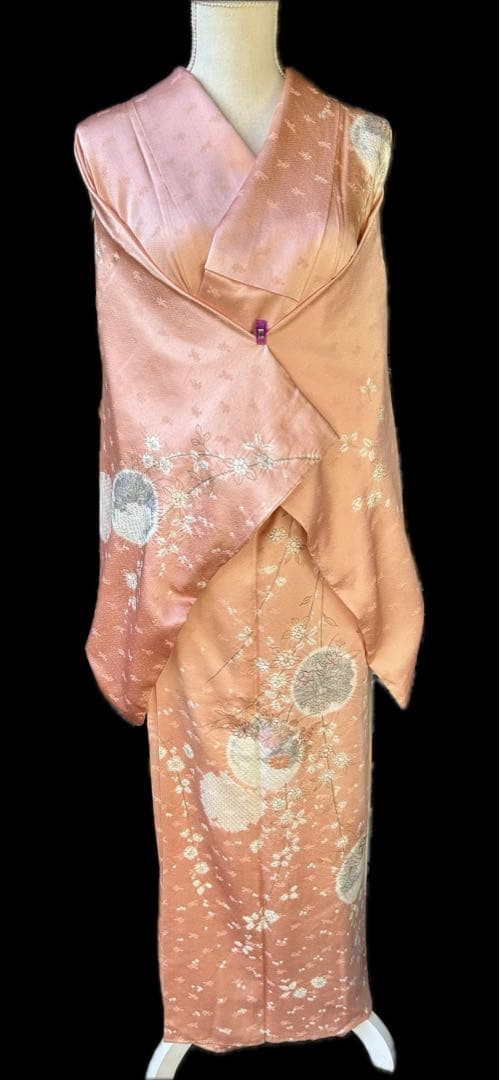 千總　訪問着　刺繍　絞り　枝垂れ桜　薄いピンク系　薄桃色　金糸　正絹