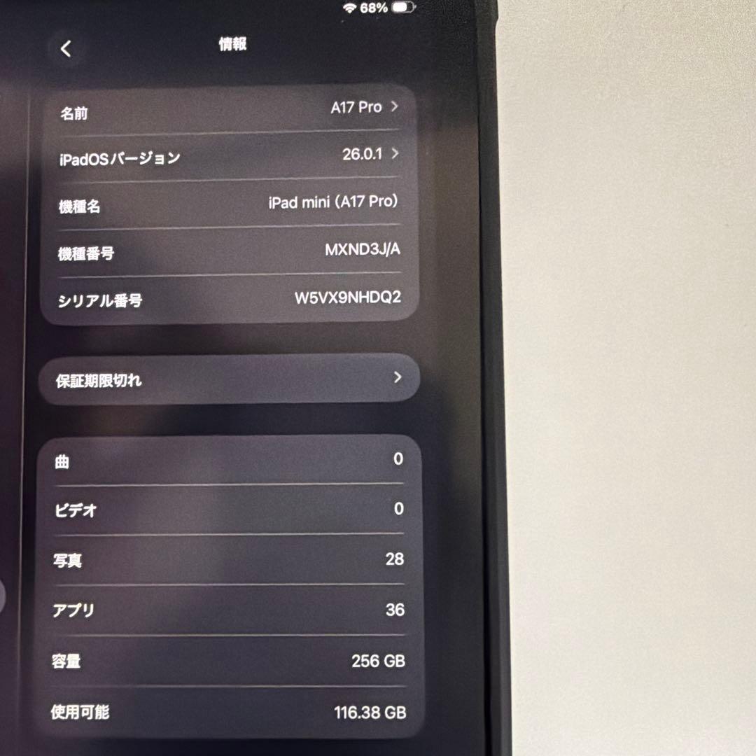 【値下げ】Apple iPad mini 第7世代 256GB 充放電回数28回