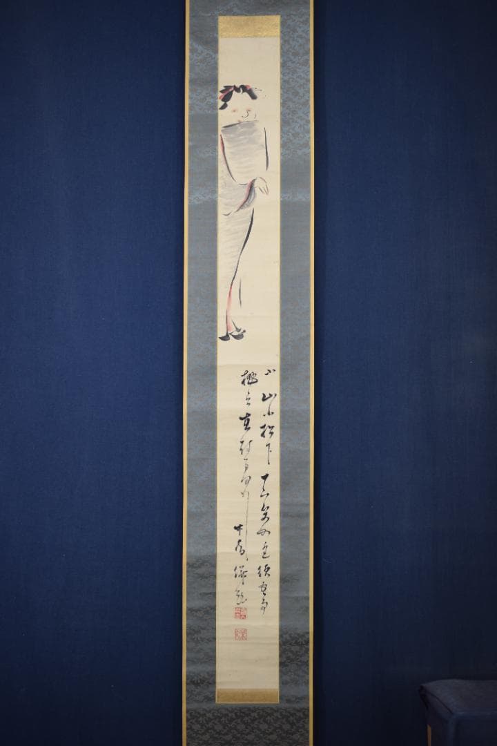 【真作】田能村直入/人物画賛/掛軸☆宝船☆Z-57　JM
