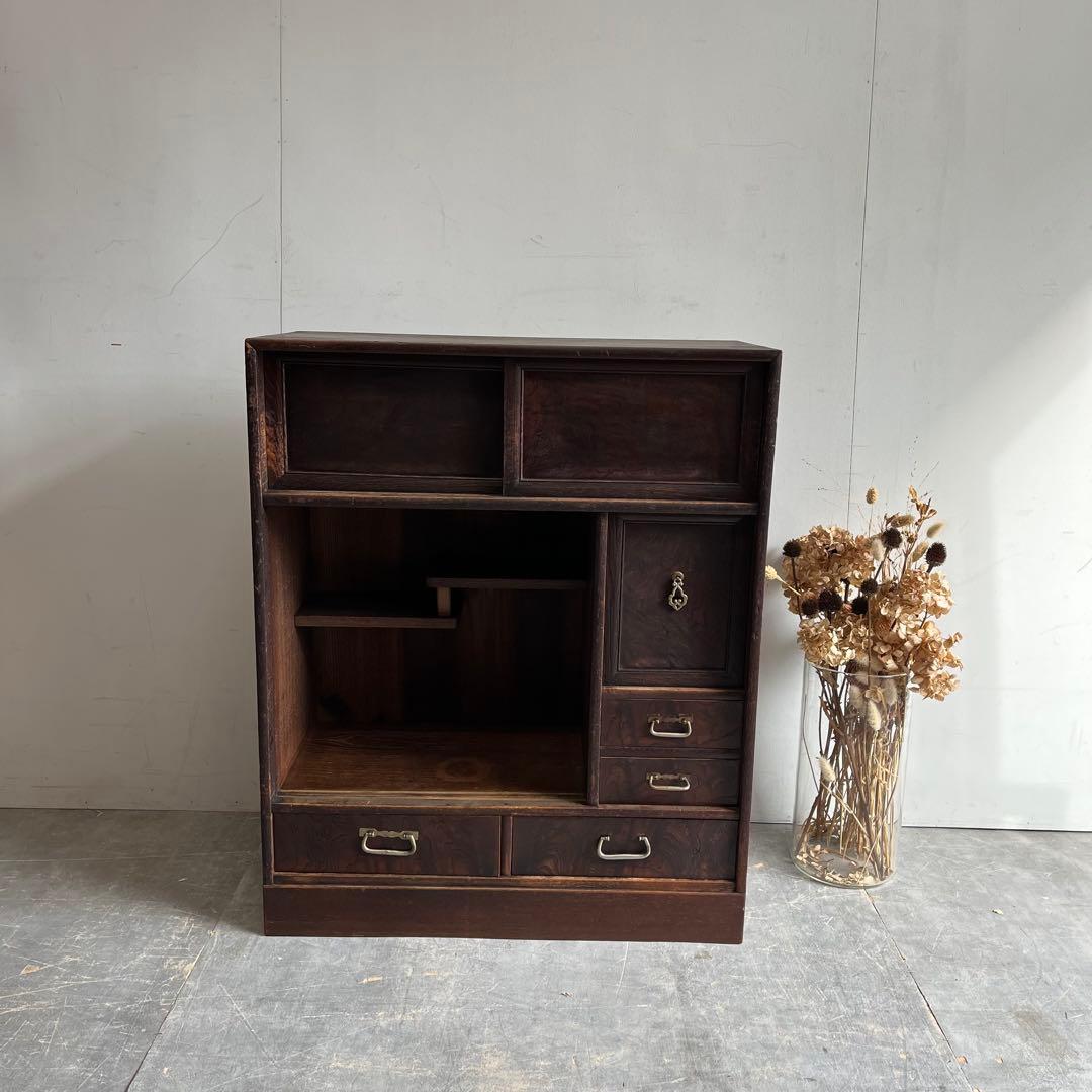 アンティーク 飾り棚 茶箪笥 シェルフ 昭和レトロ 無垢材 z438