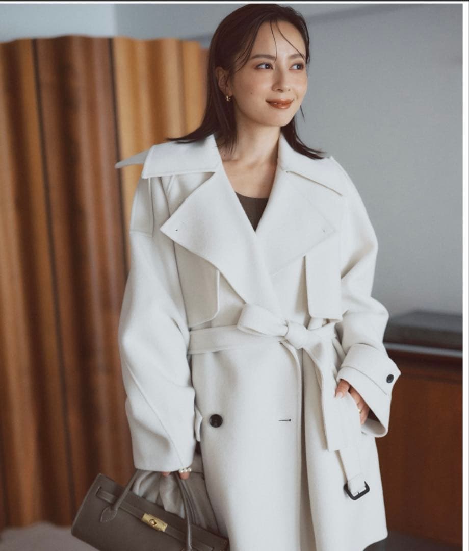 アニュアンス　リバーウールミドルトレンチコート　ECRU