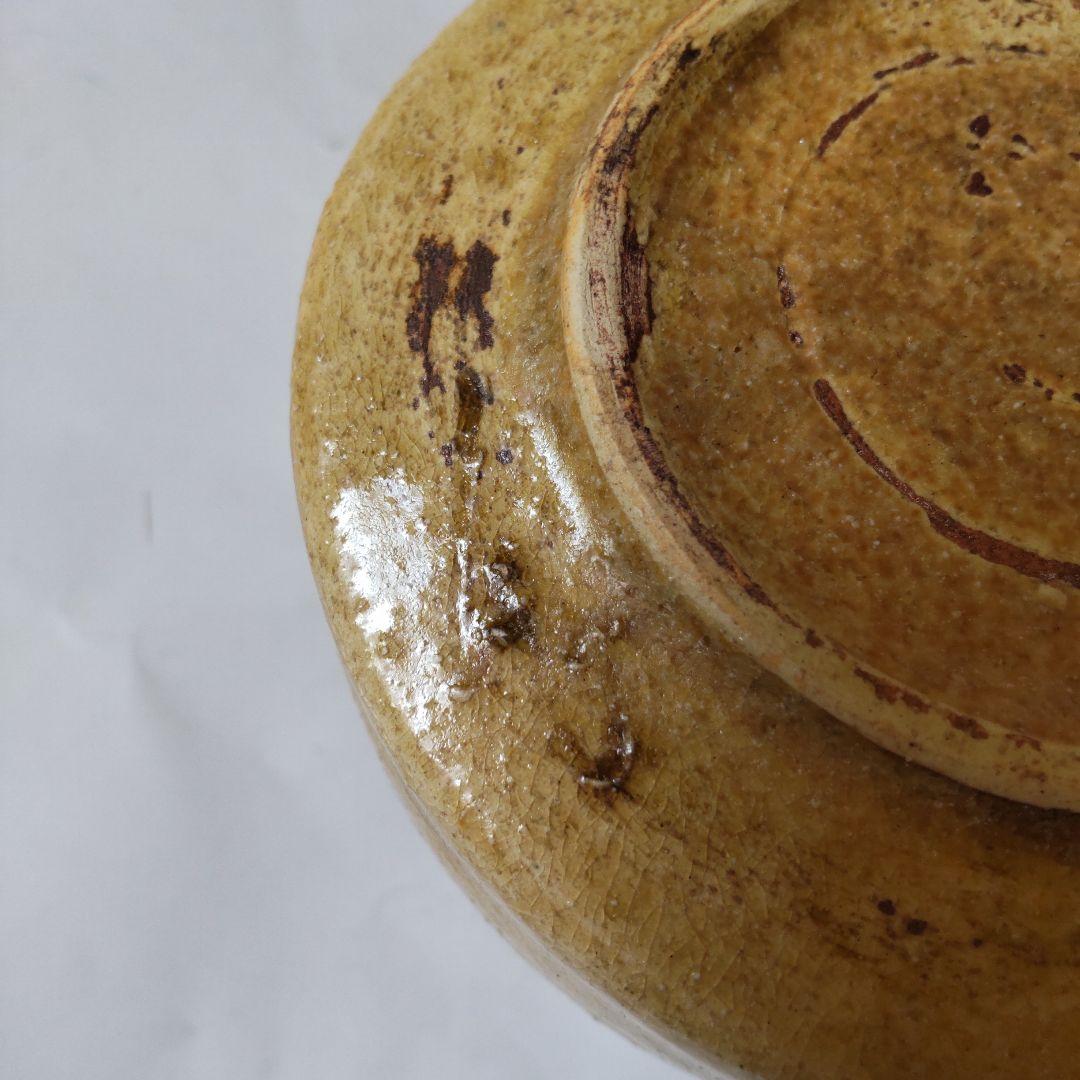 瀬戸 扇窯 三木念山 作 黄瀬戸茶碗 蘭絵 共箱 共布 栞 茶碗 抹茶碗 美品