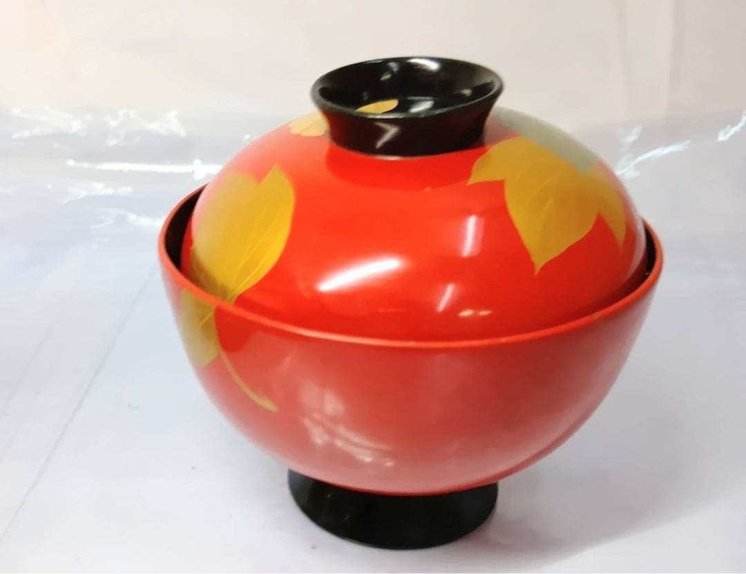 骨董 能登輪島塗 朱漆内黒 芙蓉花蒔絵 お椀 5客 レトロ アンティーク