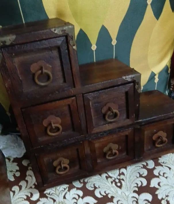 レア物✩昭和レトロ木製小型引き6段階段型 アンティーク小物入れ ヴィンテージ