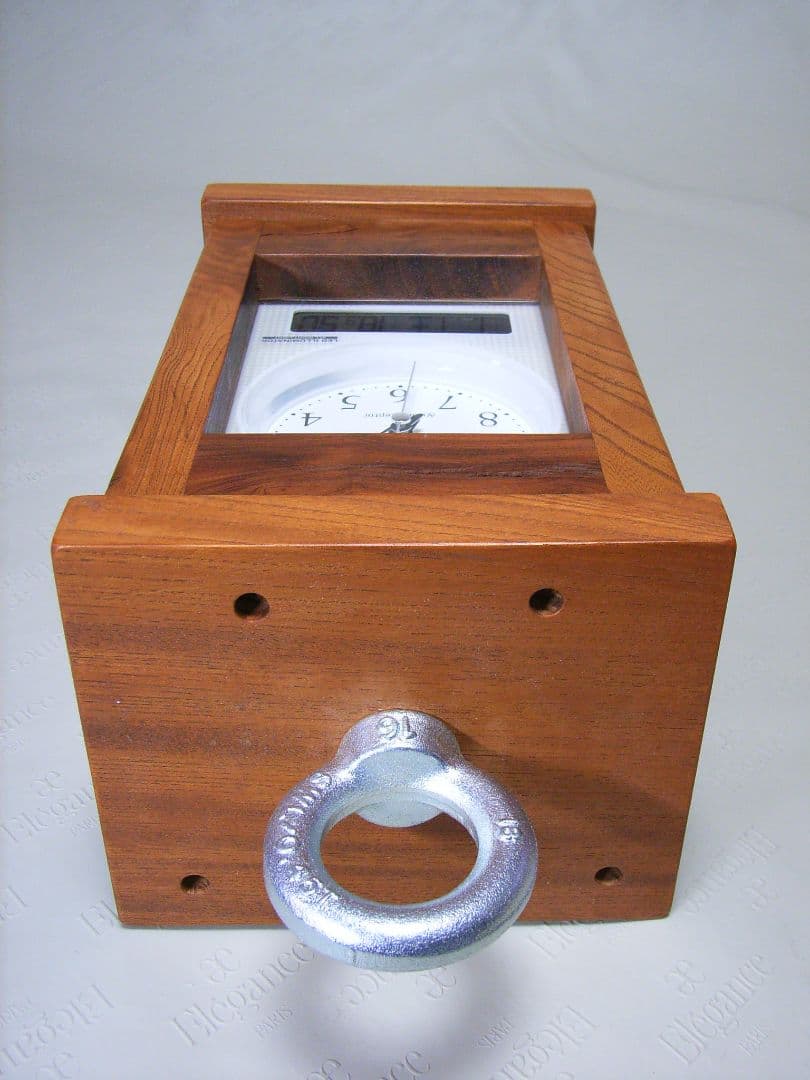 V012総欅板材M16アイボルト付電波目覚まし時計（カシオTQT−351NJ使用