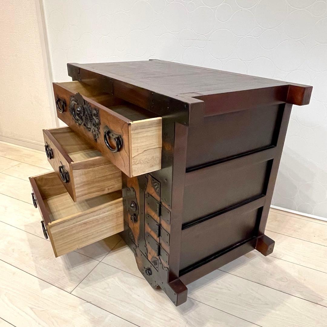 【希少】時代箪笥 車箪笥 和箪笥 龍金具 無垢材 民芸家具 レトロ アンティーク