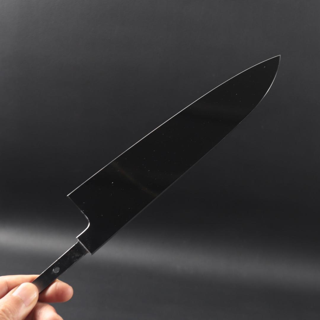 11038牛刀7寸家庭用 業務用 刺身包丁 鏡面仕上げ 両刃 黒檀黒水牛角八角柄