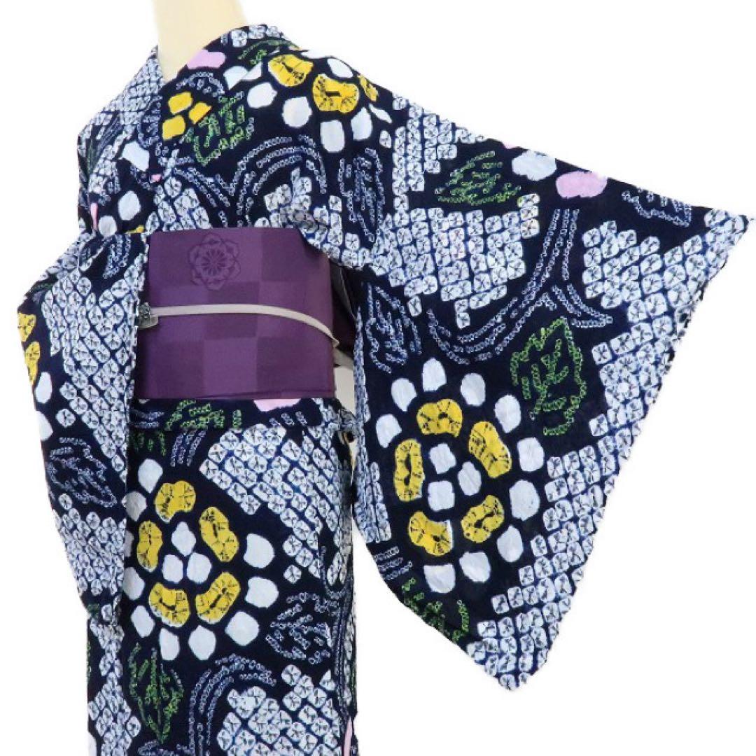 REON✺美品 有松鳴海絞り 手縫い仕立て 綿 高級浴衣 着物 A-430