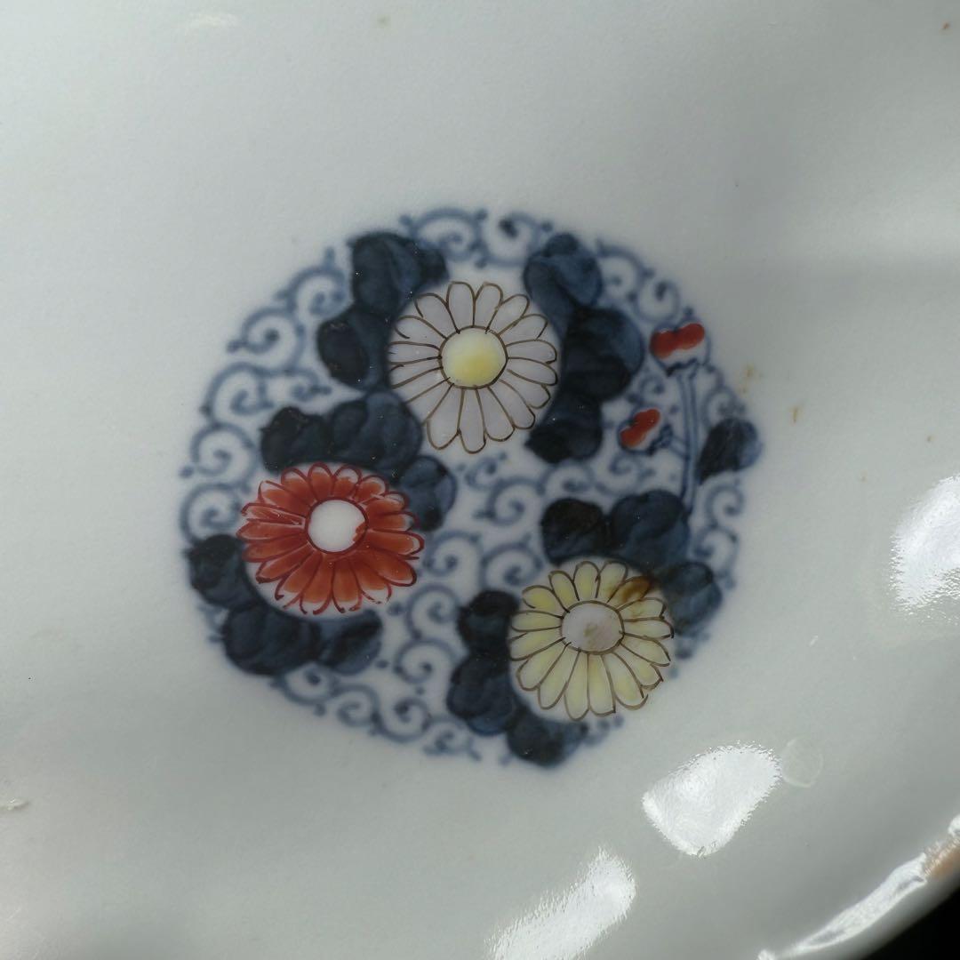 大正〜昭和初期　十二代柿右衛門　錦　丸文様　鳳凰文　変形皿　角福　5枚　希少な器