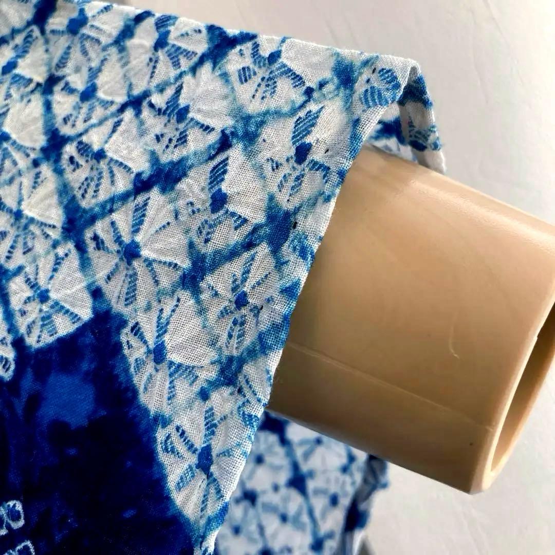 有松鳴海絞り・蜘蛛絞り浴衣　未使用しつけ付　手縫い　絞り浴衣　大輪花模様　N85