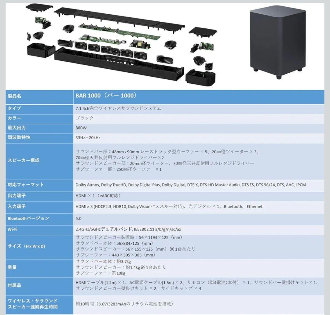 【新品未開封】JBL BAR 1000 サウンドバー