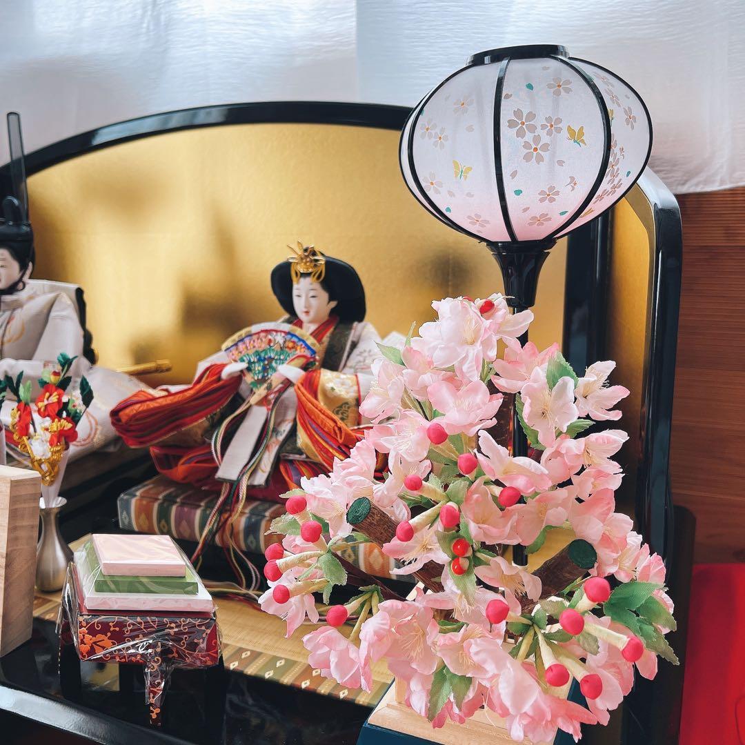 雛人形 親王飾りほぼ新品！吉兆雛 柴田家千代 花飾り 提灯付き