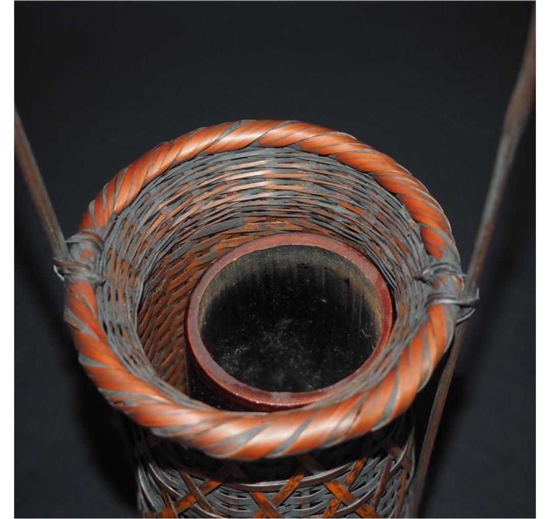 送料無料　嵯峨竹　虎斑竹・煤竹使用　花生け　花籠