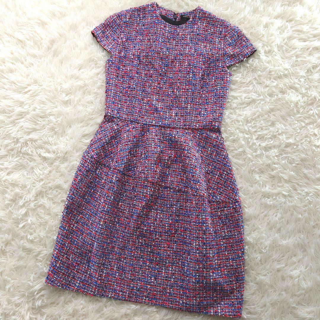 YOKOCHAN ツイード バルーンドレス 36 美シルエット 赤系