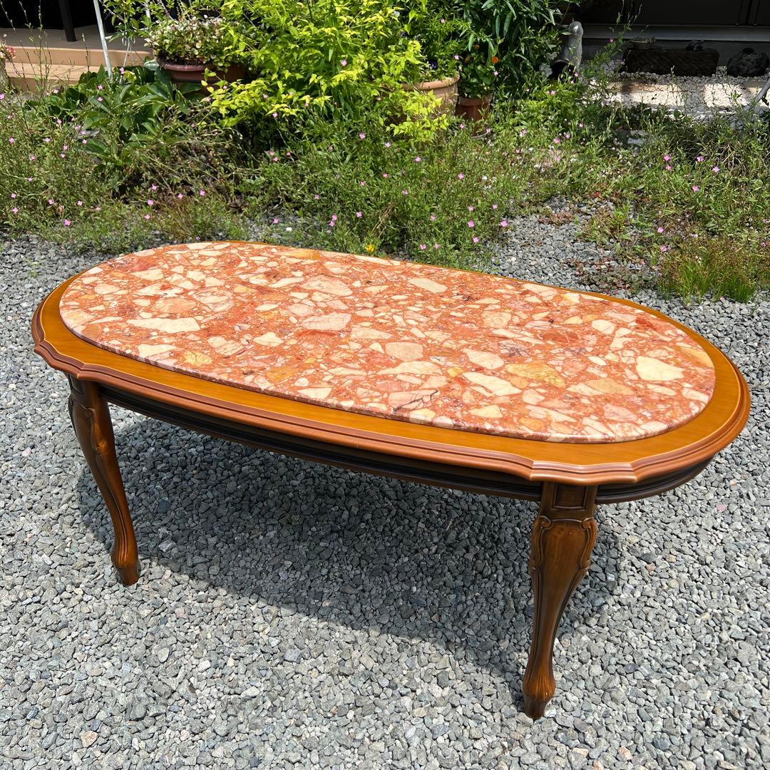 イタリア家具 大理石 センターテーブル ローテーブル ロココ調 猫脚 楕円