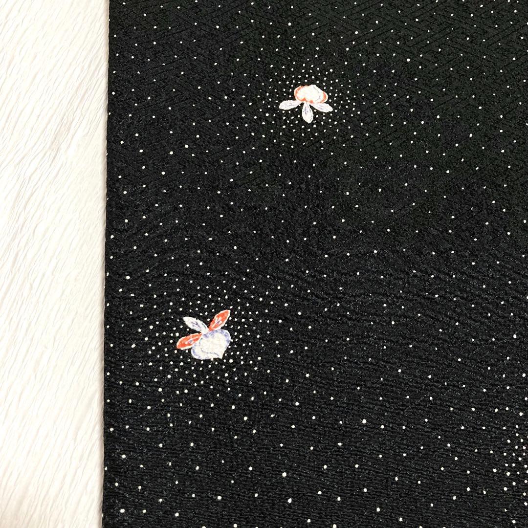 【良品✨】東レシルック　さんび　洗える着物　小紋　黒色　紗綾形地紋　かぶ　D7