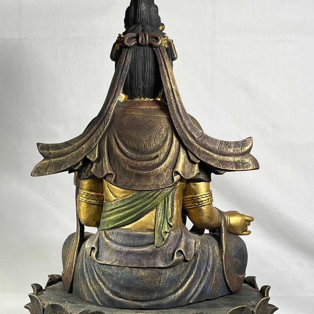 木彫り 観音 楠彫 仏像 戴元偉作 願掛け観音 東京書芸館 古色金彩仕上げ