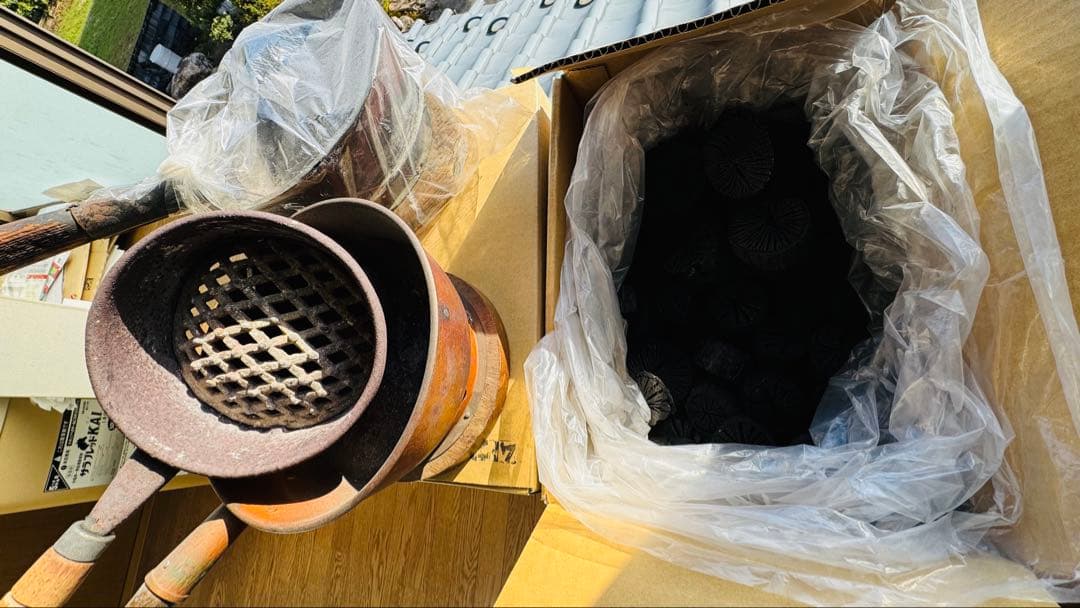 鉄製茶釜と木炭セット