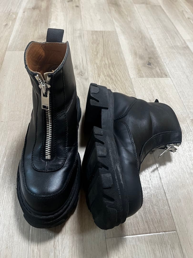 GANNI ガニー チャンキーソールフロントジップアップブーツ 38