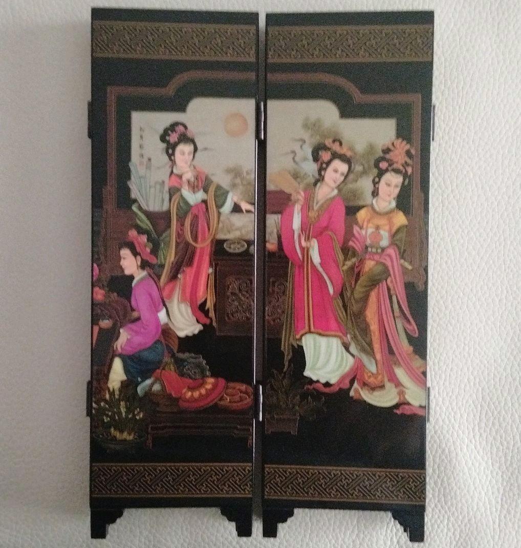 漆器屏風・紅楼夢十二金釵