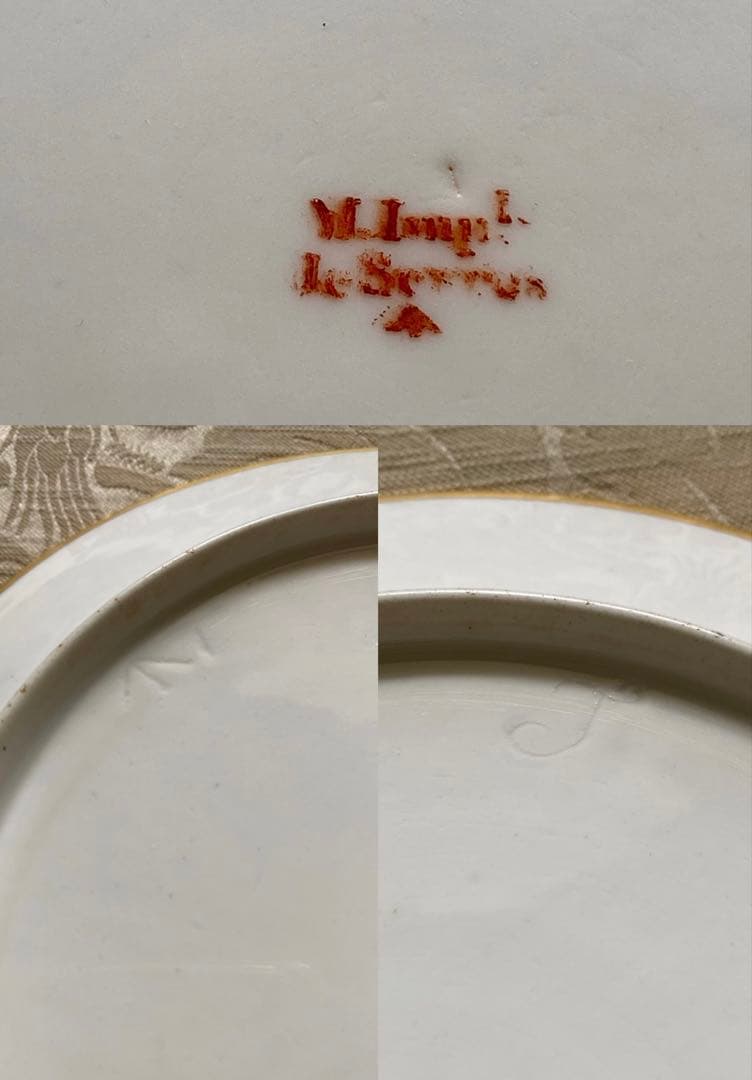 【Sevres セーヴル セーブル】黄肌花絵付 皿「ナポレオン命による贈答品」①