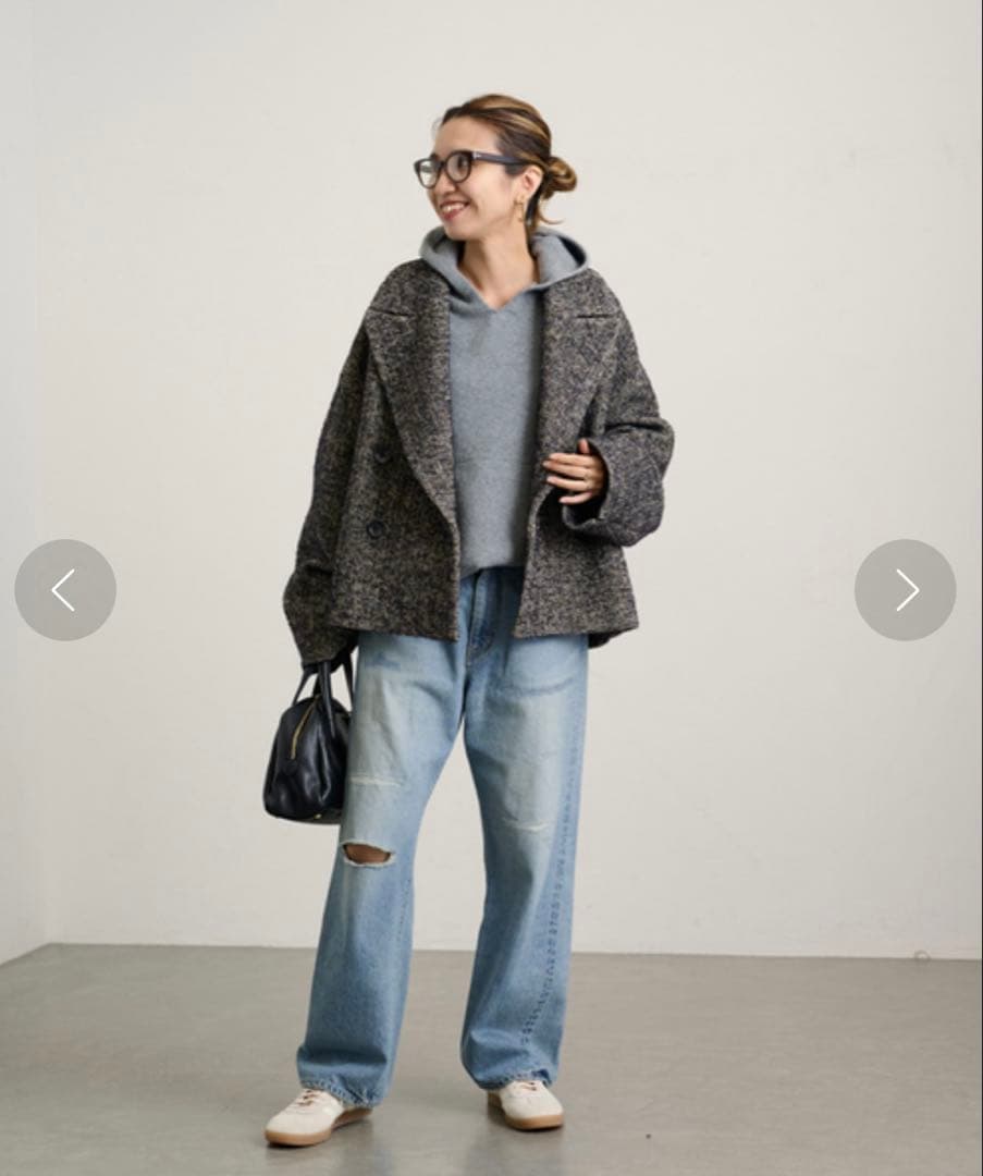 未使用級 フレームワーク TWEEDツイードショートコートワイド定価 5.2千円