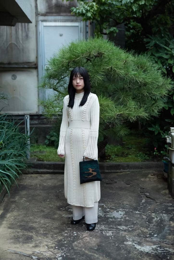 unpis tukifune ハンドバッグ　ニットバッグ　松　盆栽