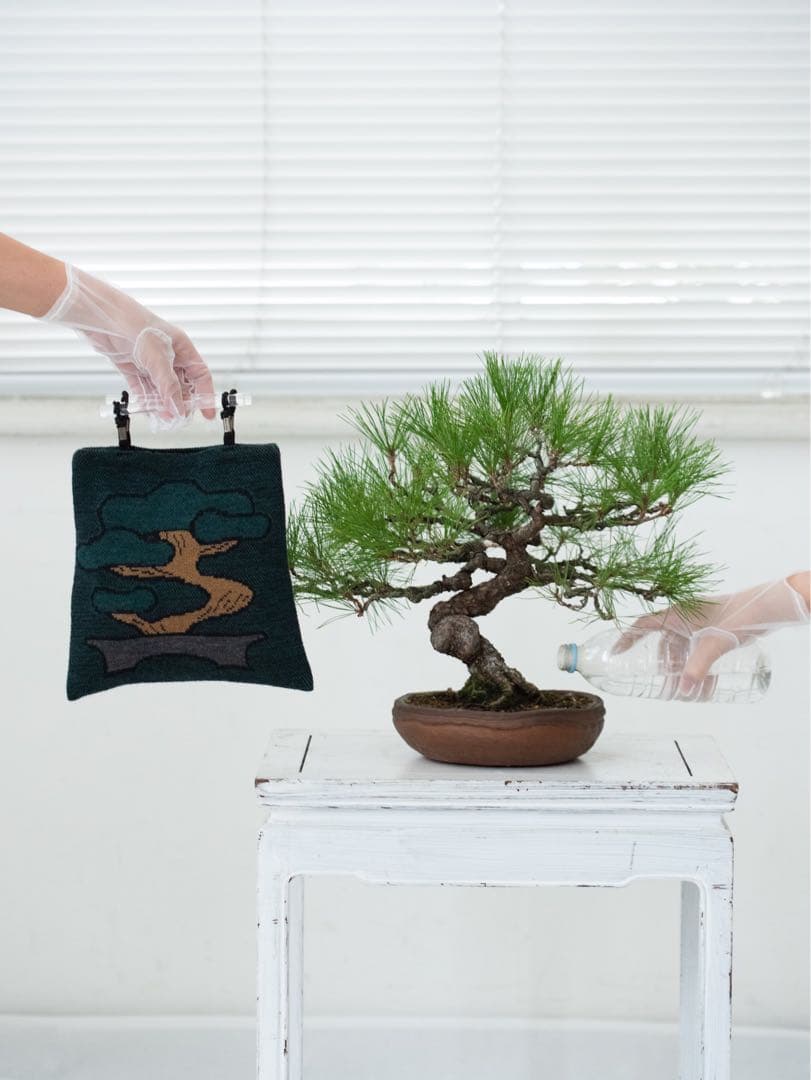 unpis tukifune ハンドバッグ　ニットバッグ　松　盆栽